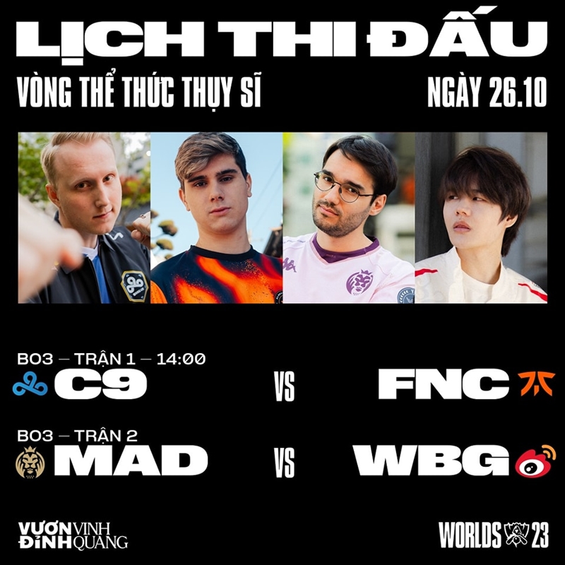 Direct Worlds 2023 - Swiss round 6: C9 vs Fnc, Mad vs WBG - Photo 1